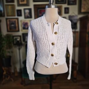 J.Crew Womens White Chunky Open Knit Cropped Cardigan Sweater Size Small